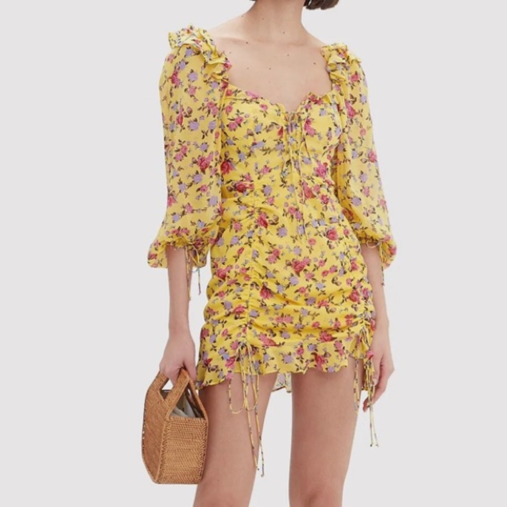 LINJIA SHOP yellow floral mini dress